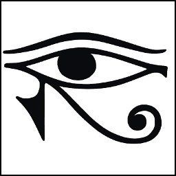 the eye of horus is shown in black and white, as well as an egyptian symbol