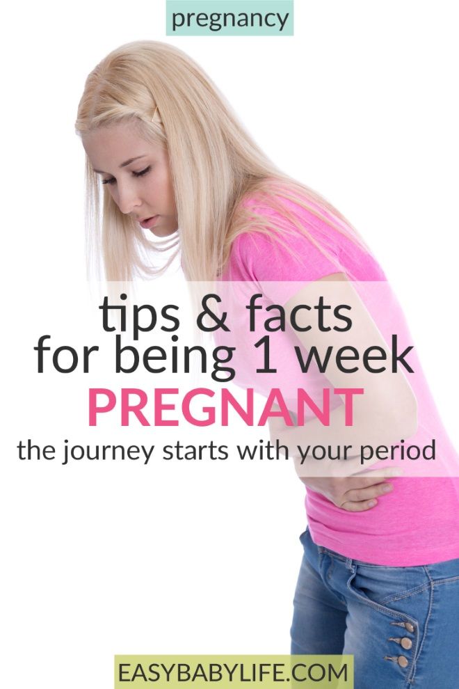 a pregnant woman with her stomach exposed and the words tips & facts for being 1 week pregnant