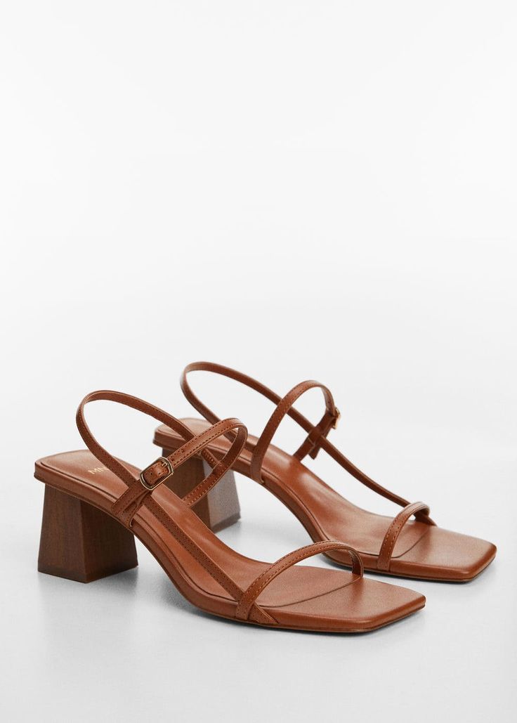 Block-heel sandals -  Women | Mango USA Brown Block Heels, Summer Heels, Wedding Guest Shoes, Low Heel Sandals, Brown Heels, Wooden Heel, Brown Sandals, Block Heels Sandal, Sandals Summer