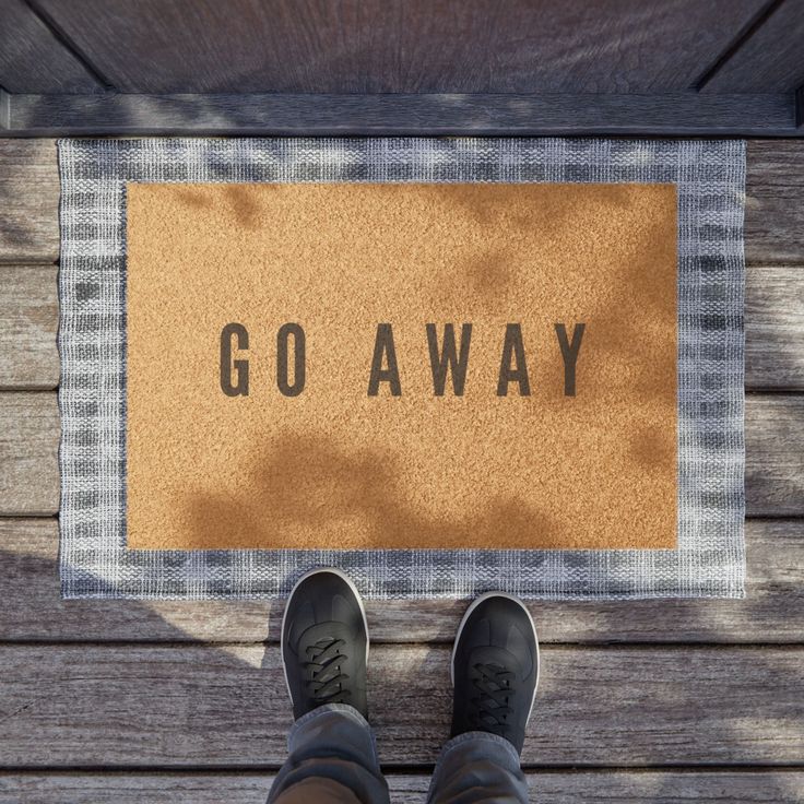 Welcome your guests in a not-so-welcoming way with our Go Away Doormat! Made with Grade A tufted coir coconut fiber for durability, this mat features a black vinyl backing for stability. Perfect for outdoor use. Size: 24" x 16". Assembled in the USA. 24" x 16" Width, in 24.02 Height, in 15.98 Thickness, in 0.59 Funny Welcome Mat, Beer Gift, Entryway Mats, Christmas Doormat, Coir Mat, Custom Mats, Funny Doormats, Coffee Gift, Housewarming Present