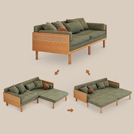 the couch and ottoman are shown in three different positions, including one with pillows on it