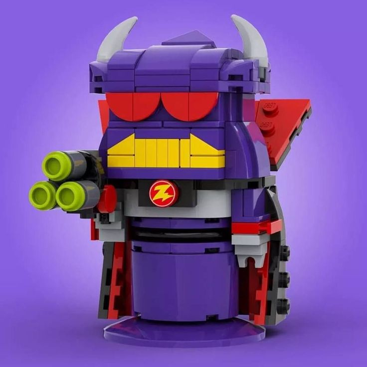 an image of a lego robot with horns on it's head