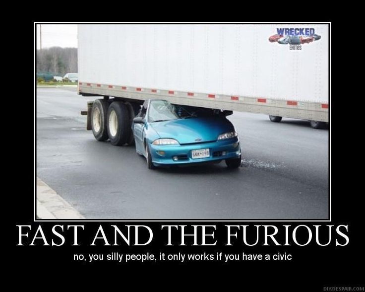 a blue car driving down the road next to a semi - truck that says fast and the furious