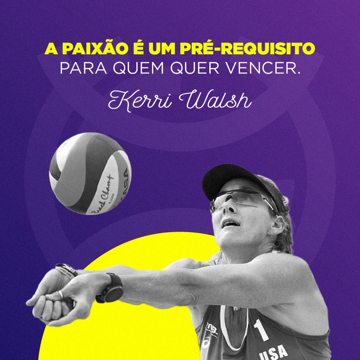 a woman hitting a volley ball with her racket in front of a purple and yellow background