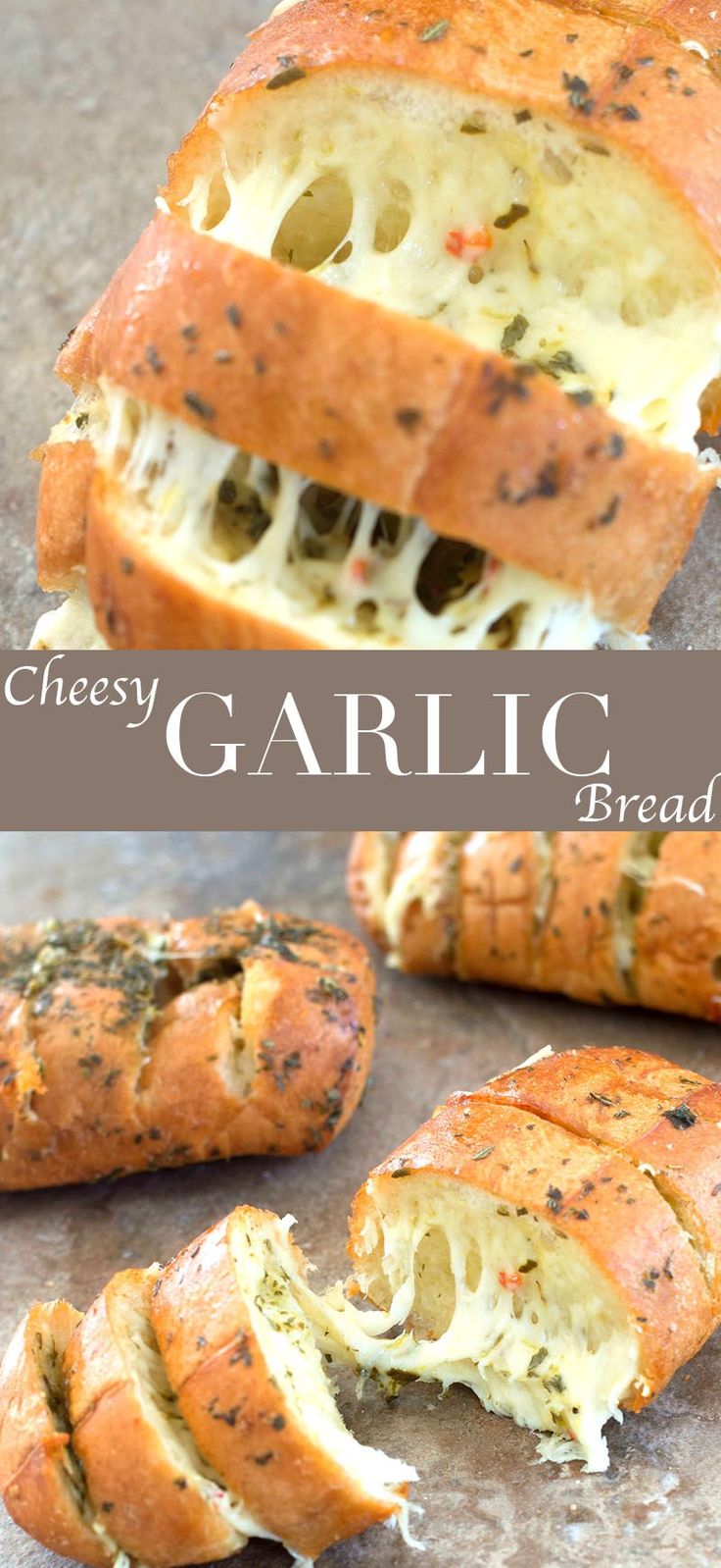 garlic bread is cut in half and placed on top of each other with the crust removed