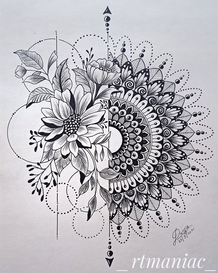 a black and white drawing of a flower