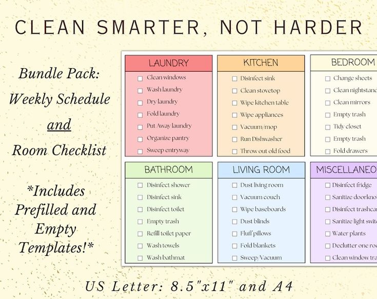 a clean and organized cleaning checklist with the words clean smarter, not harder