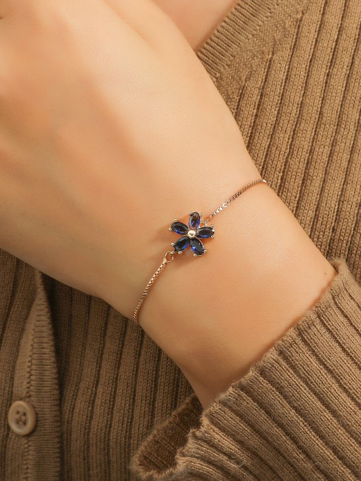 Royal Blue Fashionable Collar  Cubic Zirconia   Embellished   Fashion Jewelry Simple Sapphire Jewelry, Minimalist Bracelet Silver, Navy Blue Jewelry, Shein Jewelry, Mata Biru, Armband Tattoos, Jewellery Bracelets, Pretty Jewelry Necklaces, Embellished Fashion