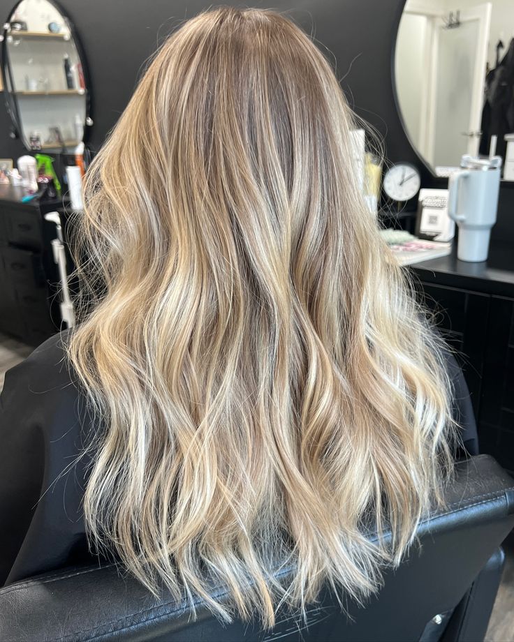 New summer trend 👉 Dimensional soft blonde Service// Dimensional color #fargonorthdakota #fargomoorhead #fargohairstylist #fargohairsalon #fargosalon #fargosalons #livedinblonde #dimensionalblonde #brondehair Blonde Hair Inspo Dark Roots, Buttery Blonde Hair Balayage Dark Roots, Blonde Chest Length Hair, Natural Blonde Hair Ideas, Lived In Blonde With Dimension, Dark Roots Blended Into Blonde Hair, Ombre Dirty Blonde Hair, Creamy Natural Blonde, Very Dimensional Blonde