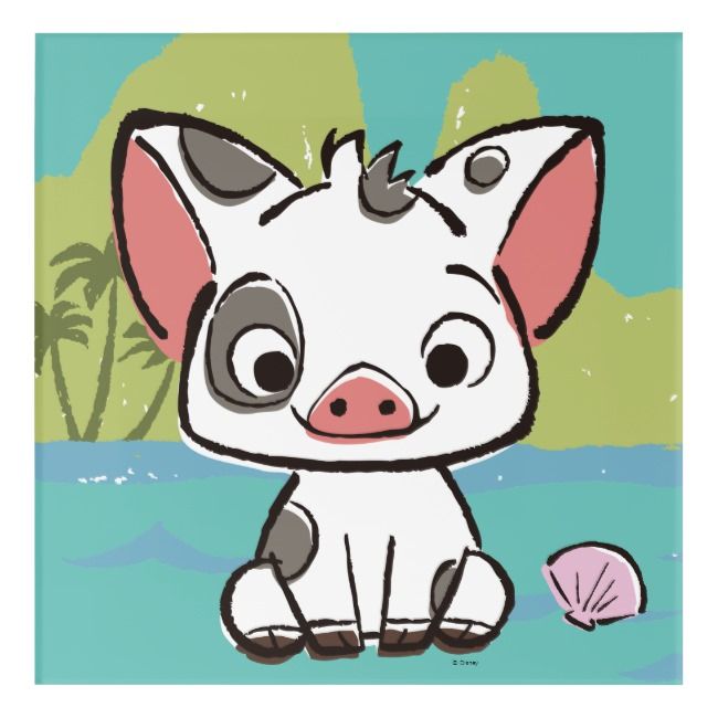 a cartoon pig sitting on top of a beach