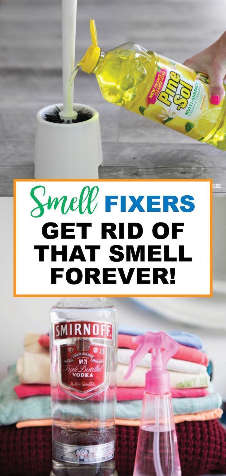 a person pouring something into a small container with the words smell fixers get rid of that smell forever