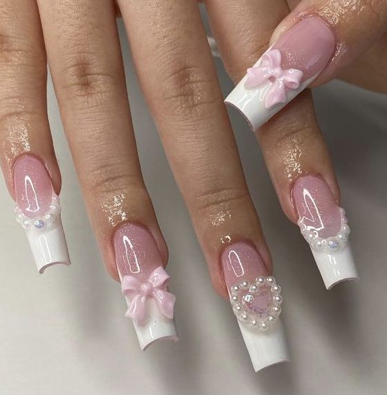 Nail Design Gold, Purple Nail, Really Cute Nails, Pearl Nails, White Nail, Pink Acrylic Nails, Hot Nails, Pretty Acrylic Nails, Best Acrylic Nails