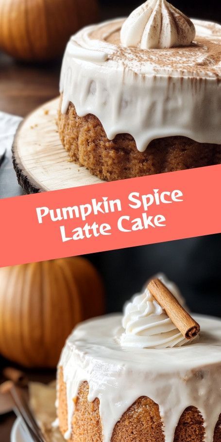 pumpkin spice latte cake with white frosting and cinnamon sprinkle on top