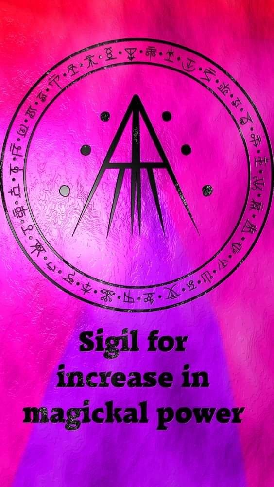 the zodiac sign for increase in magickal power on a pink and purple background with black writing