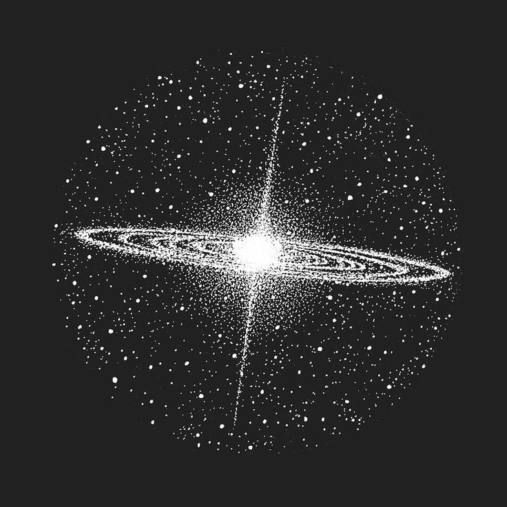 a black and white image of an object in the sky with stars around it on a dark background