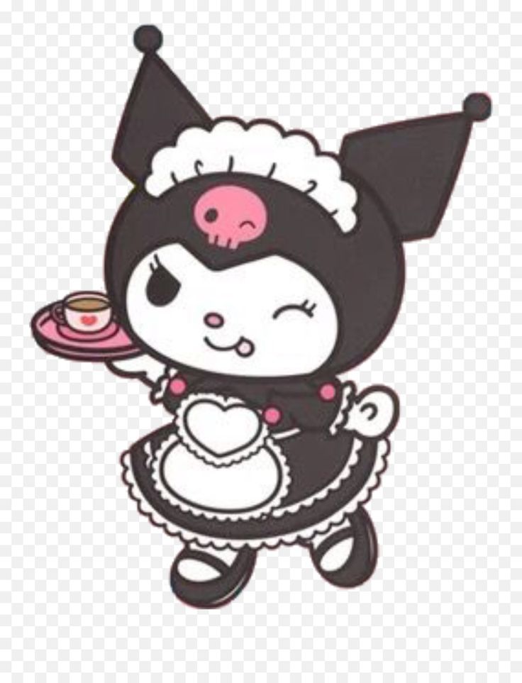 a cartoon character holding a plate with food in it's hand and wearing an apron