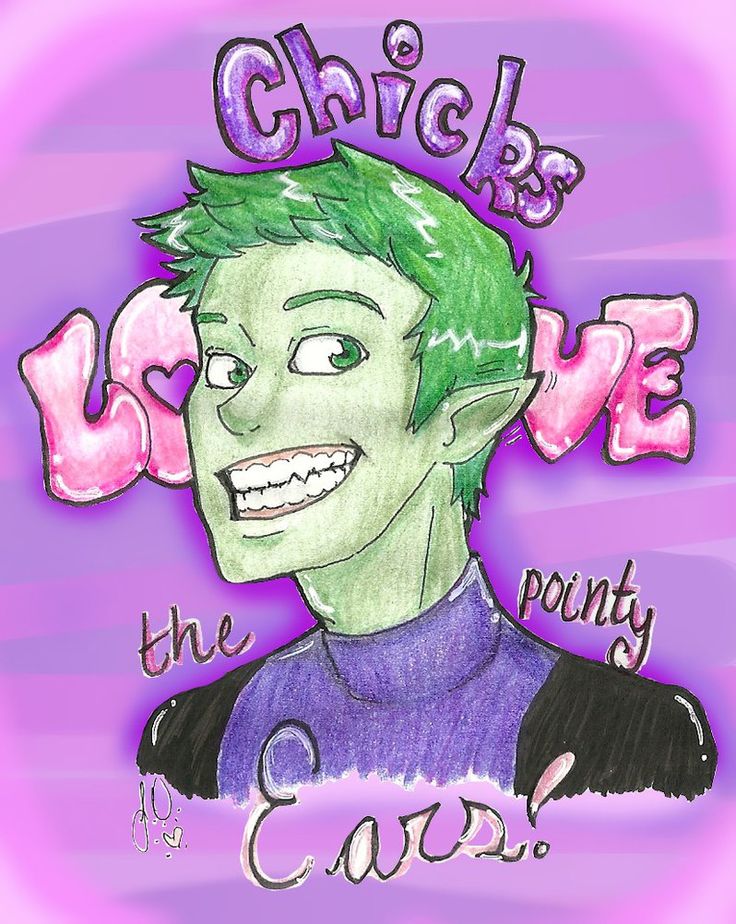 a drawing of a man with green hair and the words chick's love on it