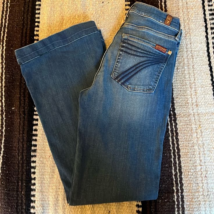 These Jeans Are Still New They Have Only Been Worn Once And Have Been Sitting In My Closet. Mid-rise Dark Wash Jeans For Rodeo, Dark Wash Mid-rise Jeans For Rodeo, Western Mid-rise Denim Blue Jeans, Women’s Western Jeans, Ranch-style Medium Wash Jeans With Five Pockets, 7 Jeans, Western Jeans, 7 For All Mankind Jeans, 2024 Christmas