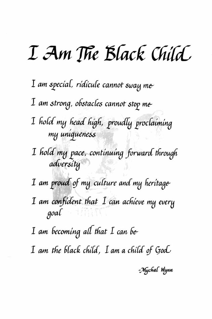 the poem i am the black child is written in cursive writing on white paper