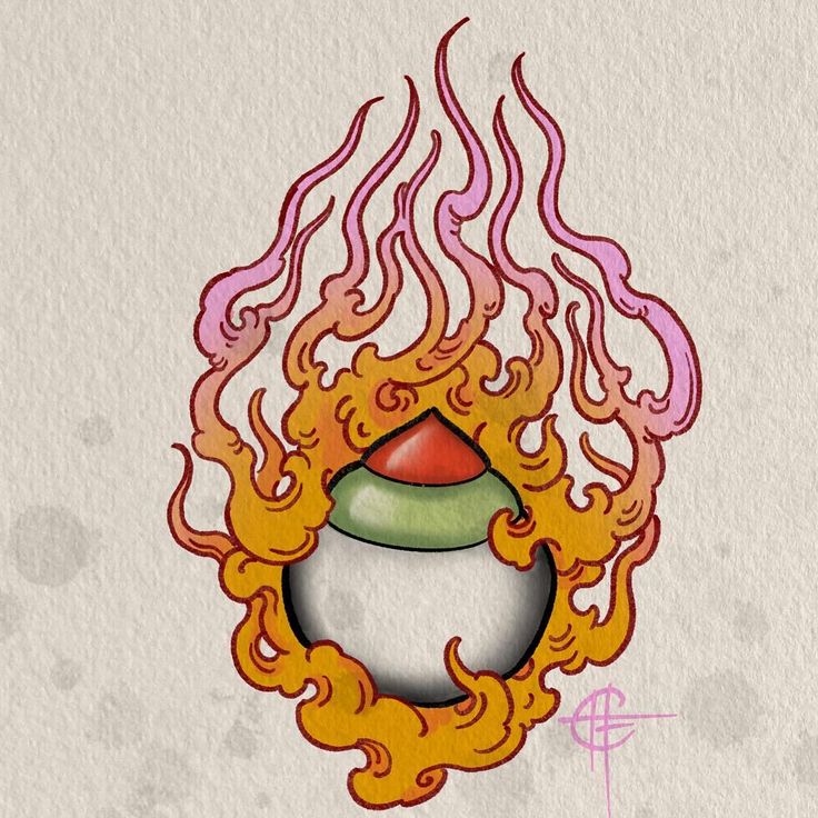 a drawing of a fireball with flames coming out of it