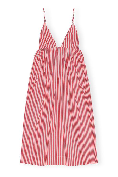 Uga Gameday, Barbados Cherry, Ganni Dress, City Dress, Striped Fabric, Deep Neckline, Trending Fashion, Red Stripe, New Arrival Dress