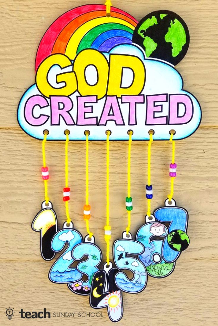 a clock with the words god created hanging from it's side on a wooden wall