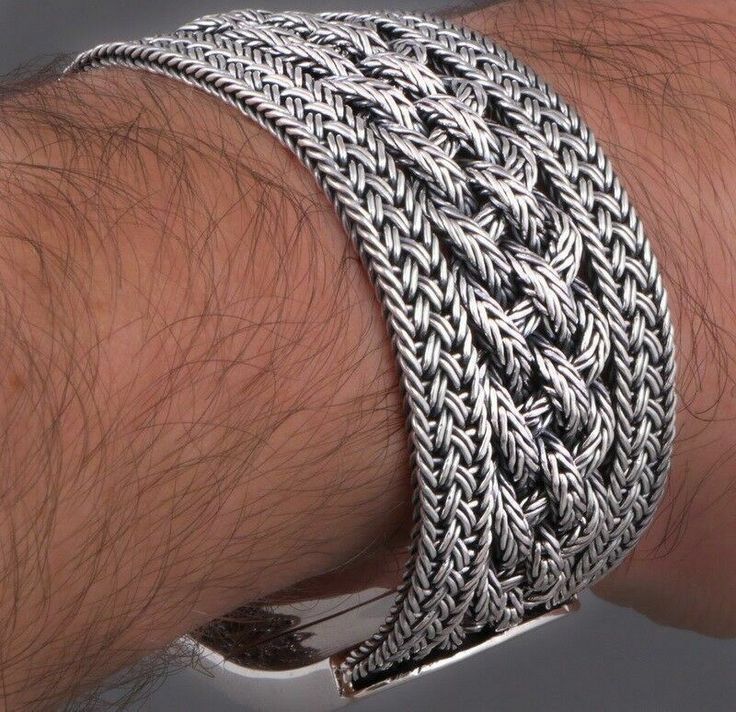 PRODUCT: THIS IS A REALLY FINE, 925 STERLING SILVER, 100% HANDMADE, WOVEN MENS BRACELET, WOVEN FROM 2 DIFFERENT DESIGN, REALLY UNIQUE ITEM, DOUBLE SAFE CLASP!! WEIGHT: 7.3": 106g, 7.7": 112g, 8": 114g, 8.5": 119g, 9":126g, 9.5": 128g 10": 134g METAL: 925 STERLING SOLID SILVER USABLE LENGTH (WHEN CLASP IS CLOSED) : we have multiple sizes, please chose your size from the list WIDTH: 30 mm THICK: 3 mm HUGE HEAVY HANDMADE TRIBAL WIDE FINE WOVEN 925 STERLING SILVER MENS BRACELET   WELCOME! EVERY OF OUR ITEM IS 1ST CLASS HANDCRAFTED PRODUCT! FROM THE NORTHEN OF THAILAND! WE USE ONLY THE HIGHEST QUALITY 925 STERLING SILVER!  EVERY OF OUR ITEM IS STAMPED 925! WE OFFER: - FREE SHIPPING! - ITEM ARRIVAL GUARANTEE!!!! - 925 SILVER WARRANTY!!!! (read terms and conditions under) PRODUCT: THIS IS A REALL Silver Mens Bracelet, Mens Sterling Silver Bracelets, Mens Silver Jewelry, Wholesale Silver Jewelry, Mens Bracelet Silver, Braids With Weave, Wire Wrapped Bracelet, Sterling Silver Mens, Mens Jewelry Bracelet