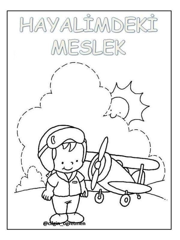 a coloring page with an image of a boy standing in front of a plane and the words havalmedek meslek