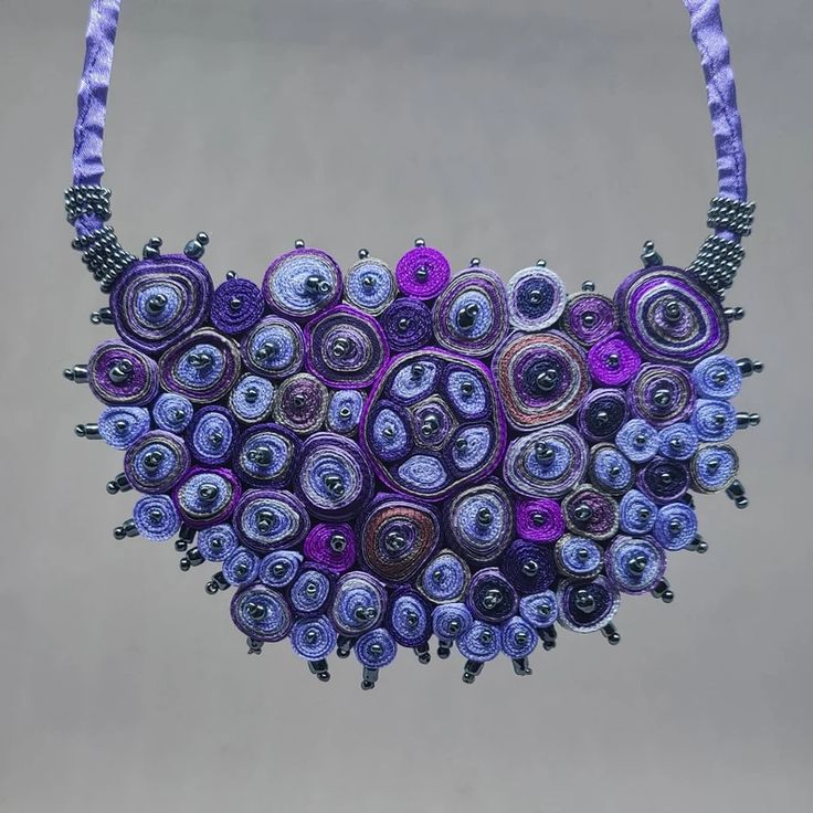 Collar Necklace Beaded Fabric Necklace Purple Bib Textile - Etsy Luxury Handmade Purple Necklaces, Unique Adjustable Purple Necklace, Luxury Handmade Purple Necklace, Luxury Beaded Purple Necklace, Handmade Artistic Purple Necklace, Beaded Fabric, Fiber Art Jewelry, Textile Necklace, Necklace Purple