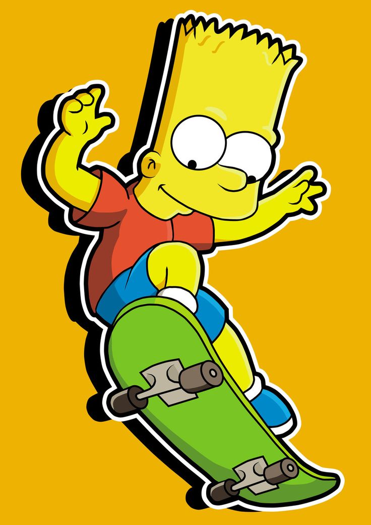 the simpsons riding a skateboard with his arms in the air