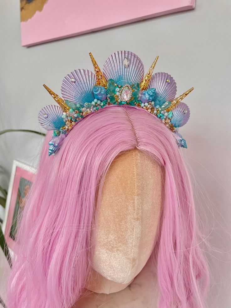 🐚 Stunning purple, turquoise and gold sea shell mermaid crown 👑  If you would like this in a children's size please message when purchasing 🐚 Seashell Tiara, Crystal Mermaid, Shell Mermaid, Mermaid Stuff, Gold Orchid, Turquoise Wallpaper, Mermaid Crown, Spiritual Stuff, Cute Mermaid