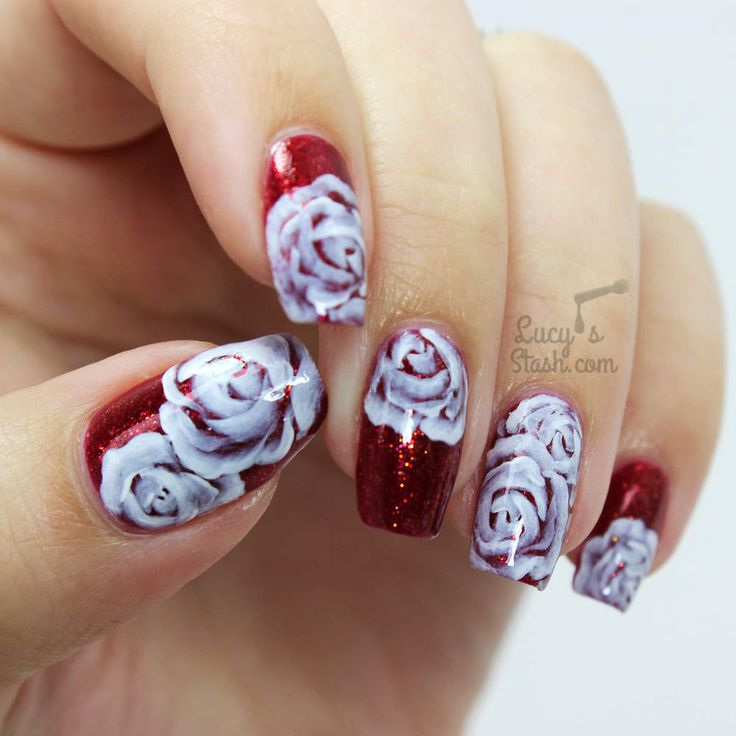 White Roses Nail Art over SpaRitual Artisan http://www.lucysstash.com/2015/09/white-roses-nail-art-over-sparitual-artisan.html Rose Nail Design, Opal Nails, About Rose, Rose Nail Art, Flower Nail Designs, Simple Rose, Rose Nails, Nail Charms, Floral Nails