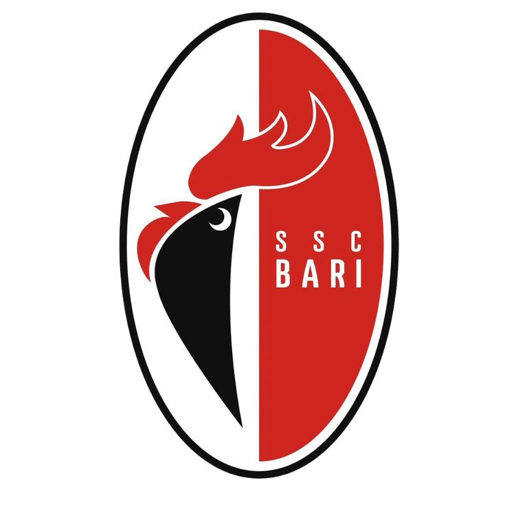 the logo for ssc barii is shown in red and black, with an image of a rooster's head