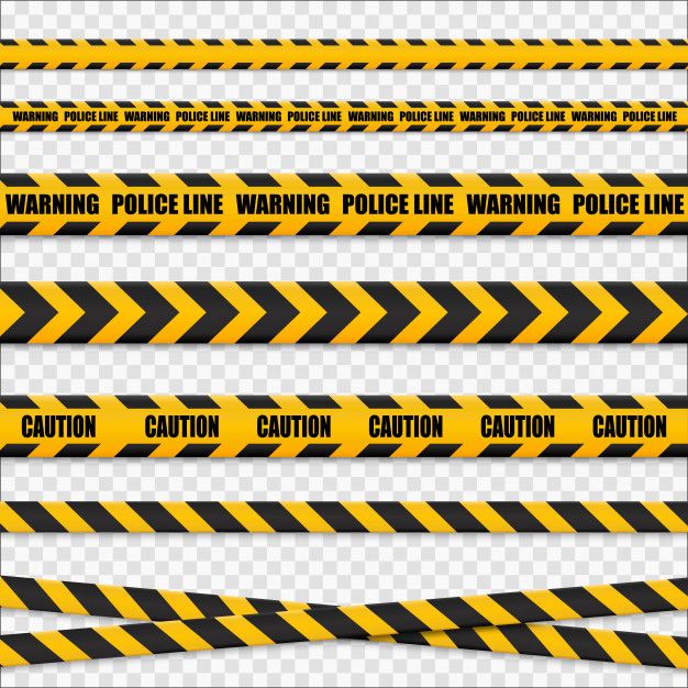 yellow and black police line warning tapes on transparent background