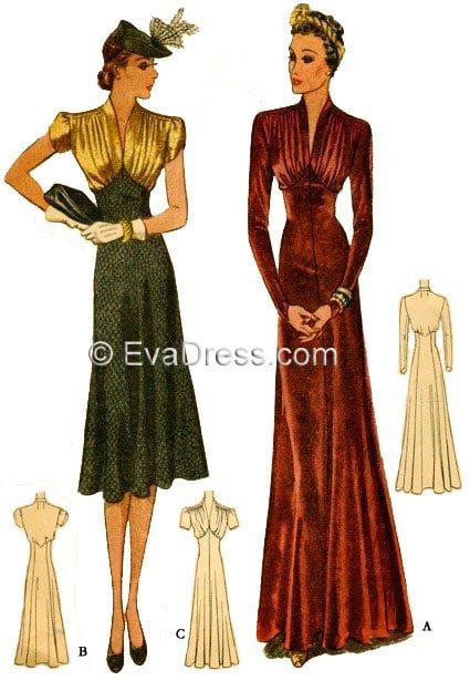 1938 Day or Evening Dress Pattern by Evadress One of Our Most - Etsy Evening Dress Pattern, Evening Gown Pattern, Dinner Dresses, Evening Dress Patterns, Threads Magazine, Vogue Vintage, Ribbon Dress, Gown Pattern, Glendale Az