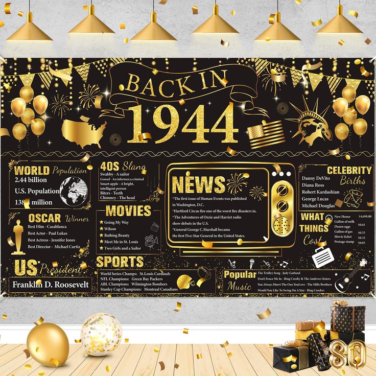 a black and gold birthday party poster