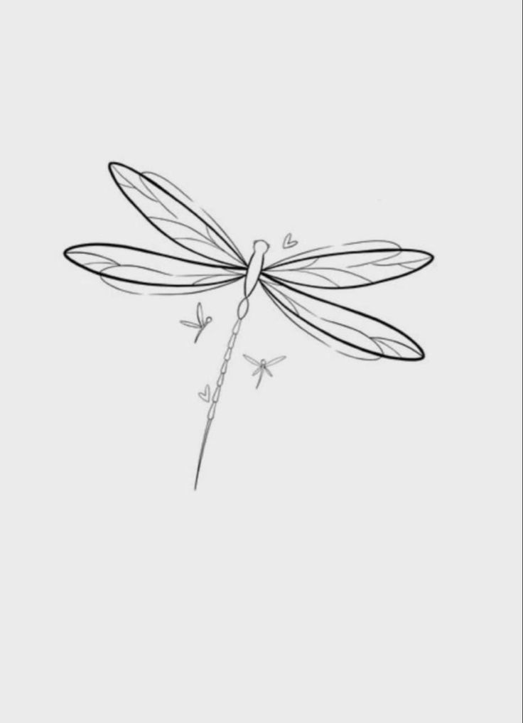 a black and white drawing of a dragonfly