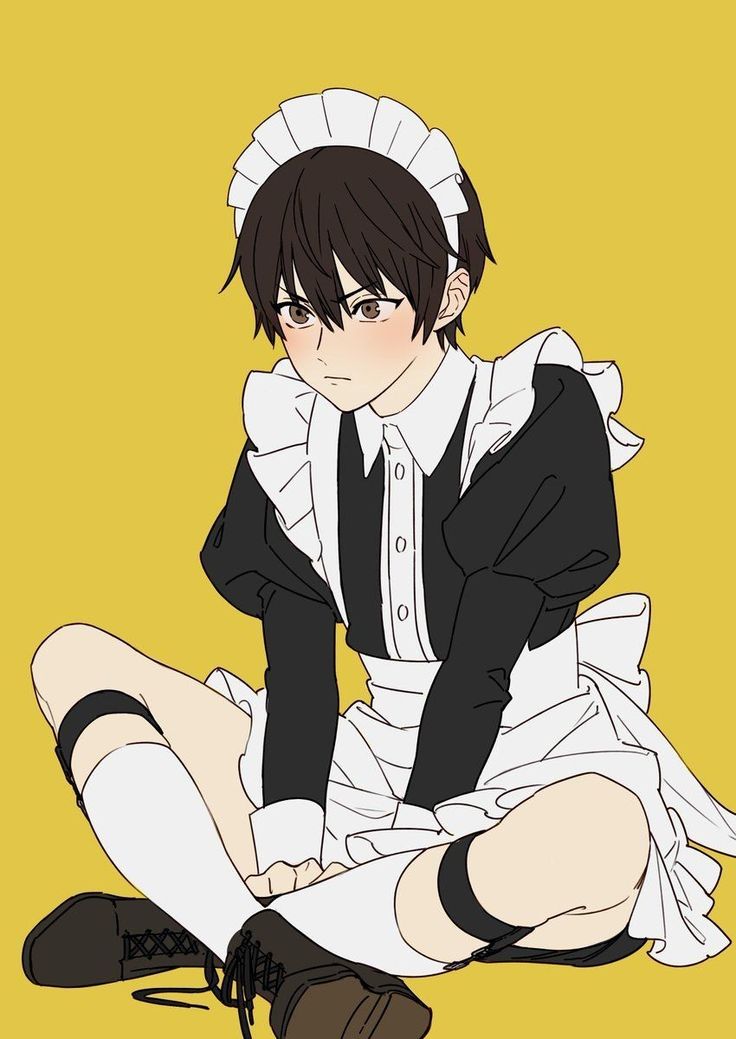 an anime character is sitting on the ground with her legs crossed, wearing black and white