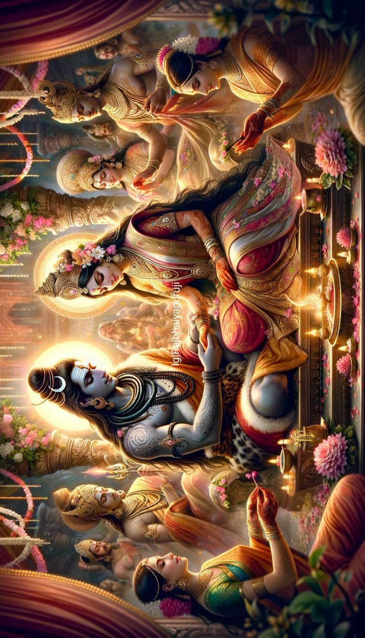 an image of the hindu god and goddesss in their respective body, surrounded by other deities