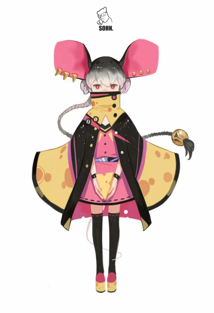 an anime character wearing a pink dress and black jacket with ears on it's head