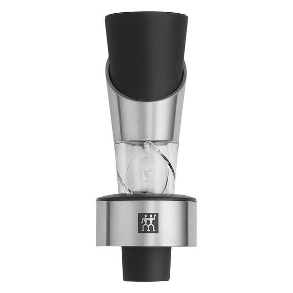 a silver and black coffee grinder on a white background