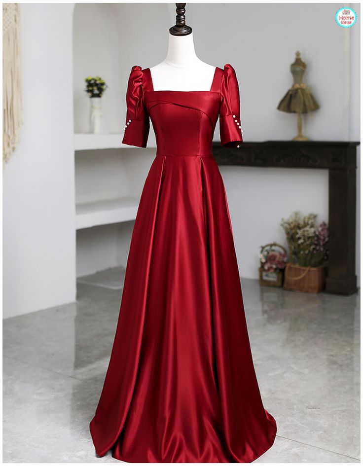 Red Silk Gown Evening Dresses, Airline Frock Design, Gaun Satin Dresses, Prom Dresses Wine Red, Dressing Chic, Opera Dress, Royalty Dress, Simple Frock Design, Long Frock Designs