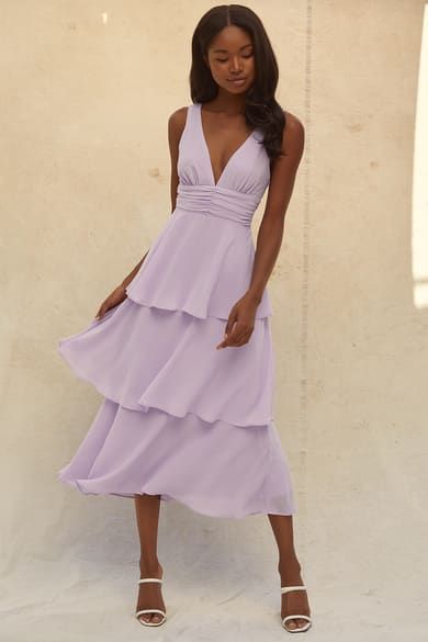 Midi Dress Wedding, Midi Dress Wedding Guest, Spring Wedding Guest Dress, Purple Midi Dress, Lavender Dresses, Guest Attire, Chiffon Midi Dress, Evening Dresses Cocktail, Wedding Attire Guest