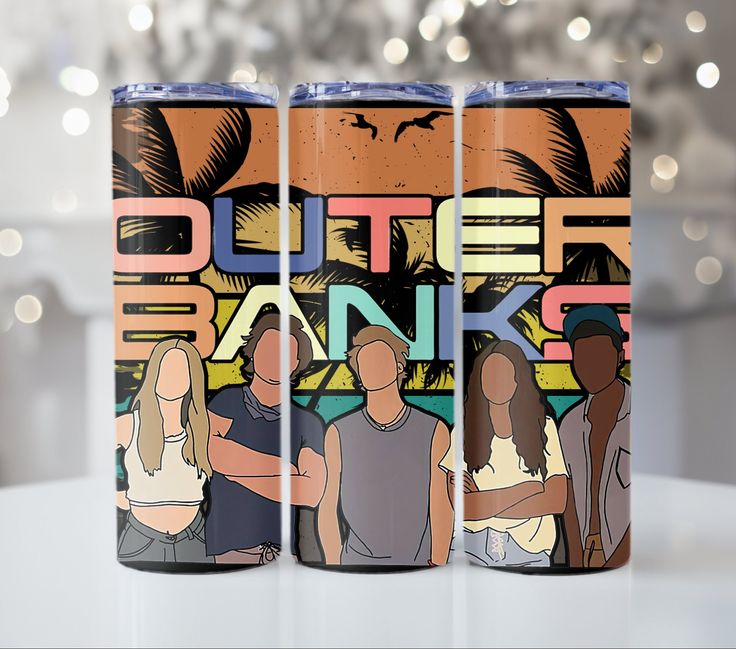 three can coolers sitting on top of a table with the words butter bank painted on them