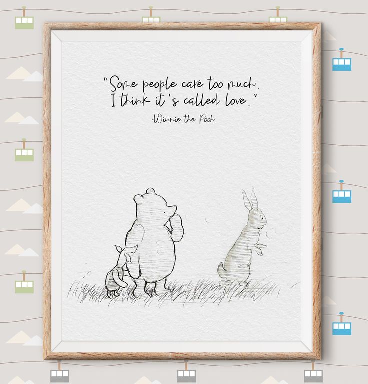 a drawing of winnie the pooh and her baby rabbit in front of a frame