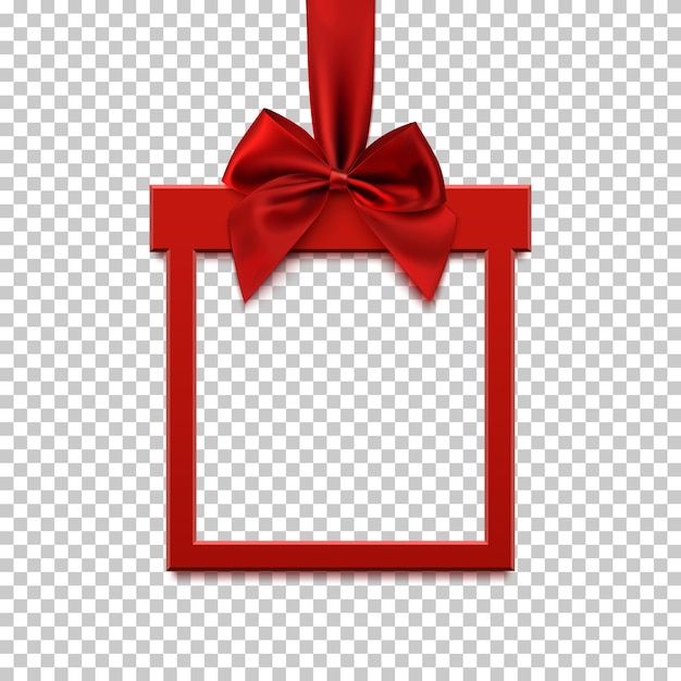 a red ribbon and bow on a square frame with transparent background eps1098