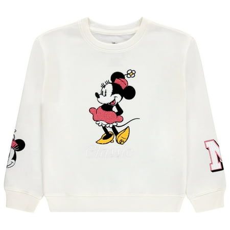 The Minnie Mouse Girls Sweatshirt is a delightful fashion choice for young Disney enthusiasts, available in sizes 4-16. This charming sweater boasts a jumbo print and intricate embroidery of the iconic Minnie Mouse, instantly capturing hearts with its whimsical charm. Crafted with high-quality materials, it ensures warmth and comfort during chilly days while radiating style. The jumbo print showcases Minnie's timeless appeal, making it a must-have for fans of all ages. Whether it's a casual outi Girls Sweatshirt, Chenille Patch, Patch Embroidery, Minnie Mouse Girl, Kid Character, Intricate Embroidery, Mickey Minnie Mouse, Mickey Minnie, Girl Sweatshirts