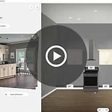 an image of a kitchen being viewed in two different ways, with the camera pointed at it's center