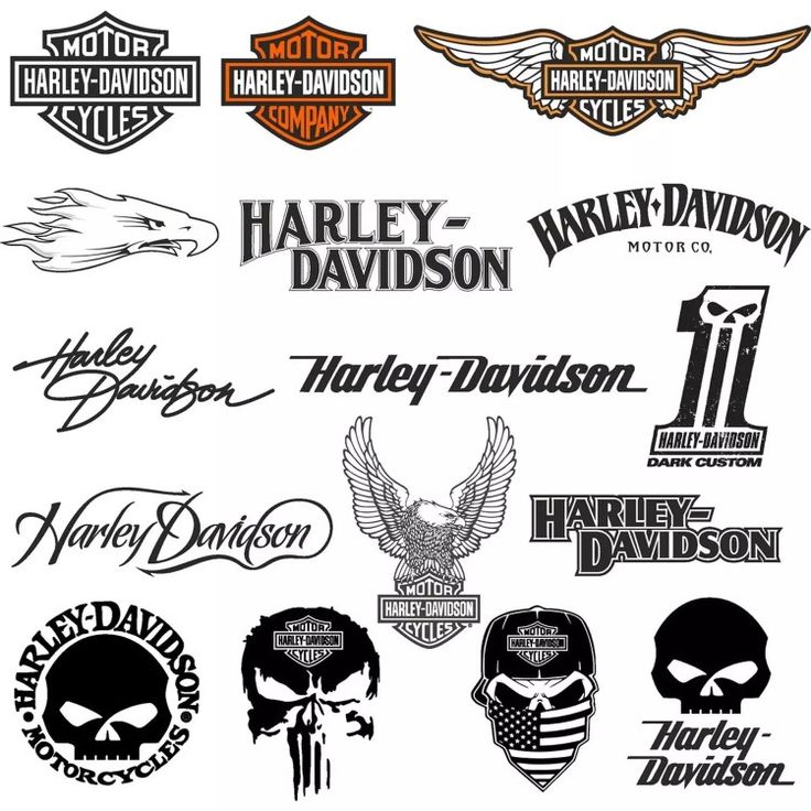 the harley davidson logo is shown in many different colors and sizes, including black and white