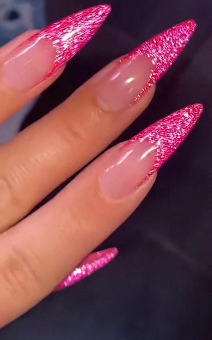 Prom Nails Hot Pink, Pink Stilletos Nails, Rave Nails, Pink Stiletto Nails, Acrylic Nails Stiletto, Hot Pink Nails, Stiletto Nails Designs, Pink French, Fall Acrylic Nails